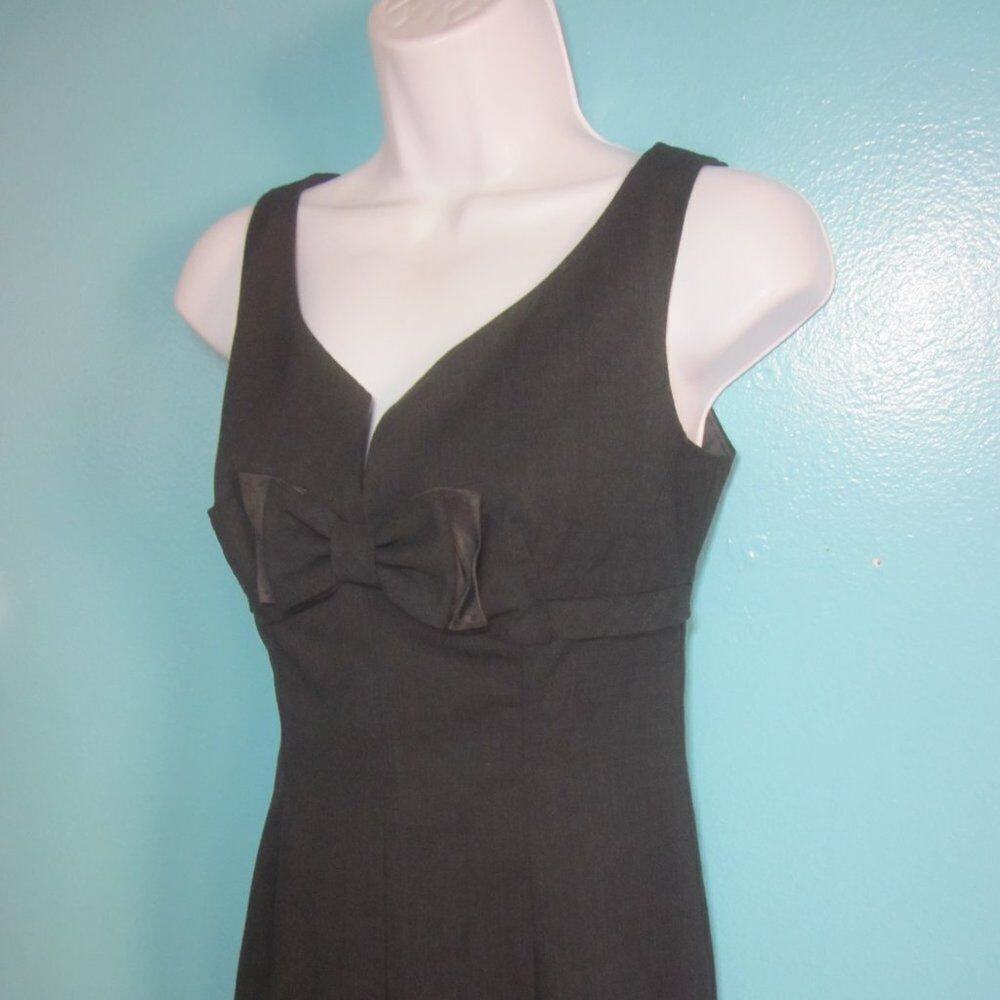 Rebecca Taylor Womens Size 2 Dark Charcoal Gray Wool Sheath V-Neck Dress w/ Bow